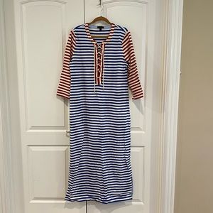 J. Crew Striped Red/Blue Lace-up Long-Sleeve Maxi Dress